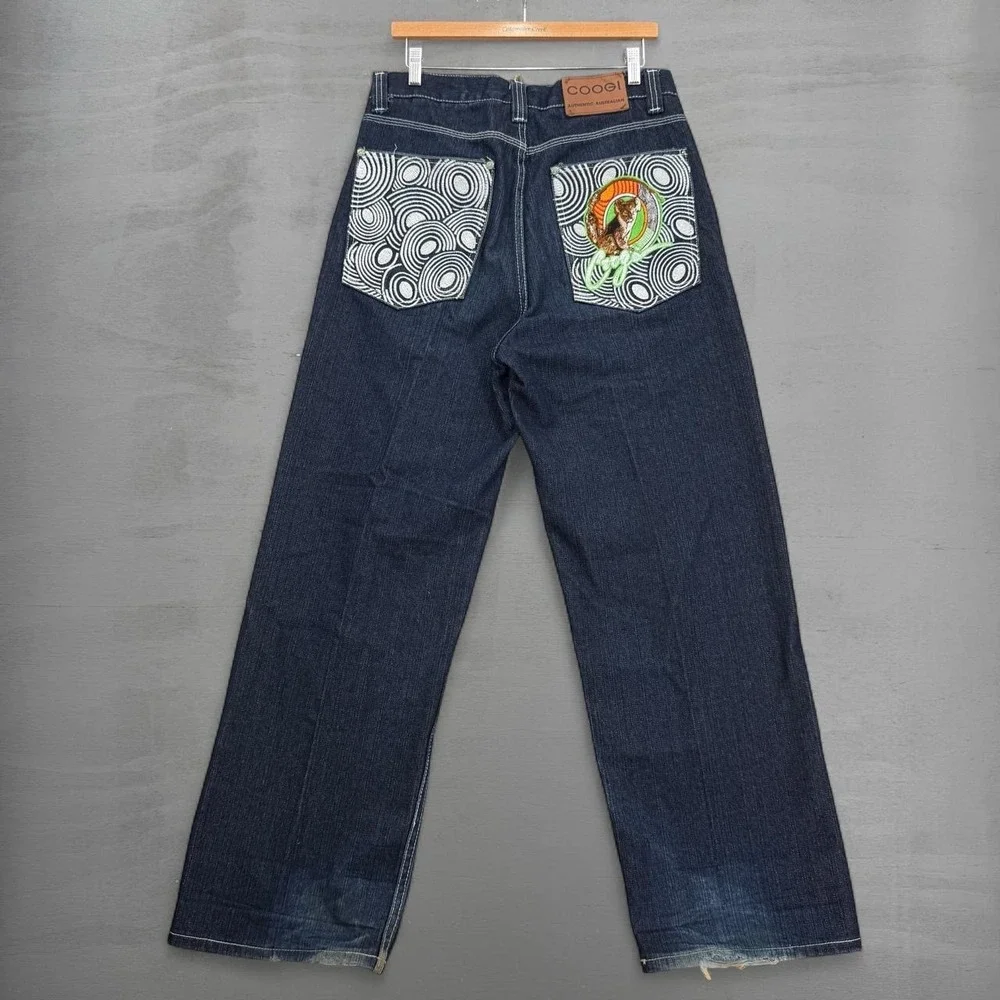 Y2K COOGI Jeans Dark Wash Indigo Embroidered Baggy Swirl Koala Animal 32 x 30